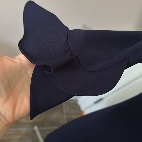 Karl Lagerfeld Paris Women's Navy Blue Tulip Sleeve Crepe Dress - Picture 4 of 8